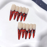 Red French Line Art Extra Long Press On Nails