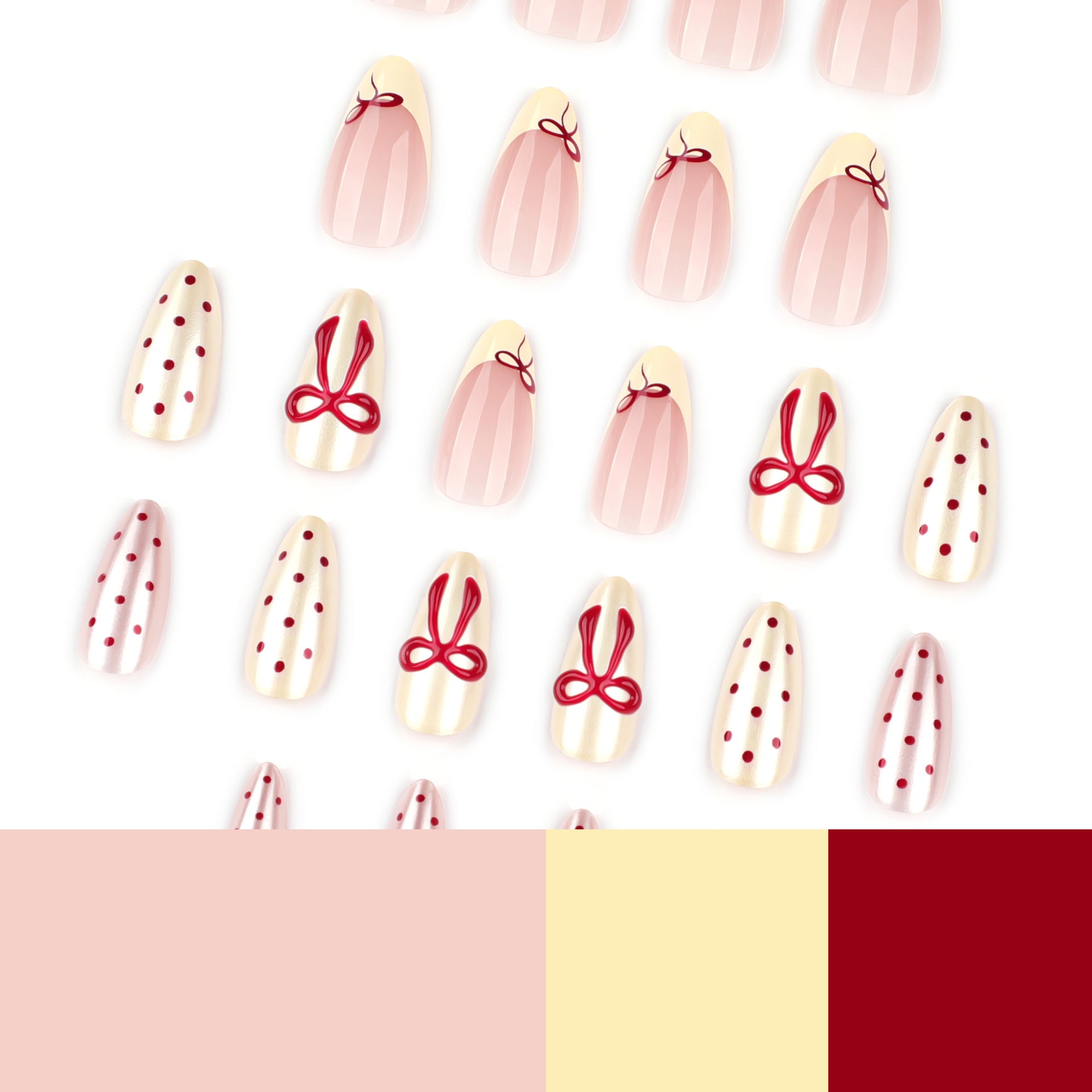 "Cream & Red Bow Polka" - Precision Crafted Press-On Nails