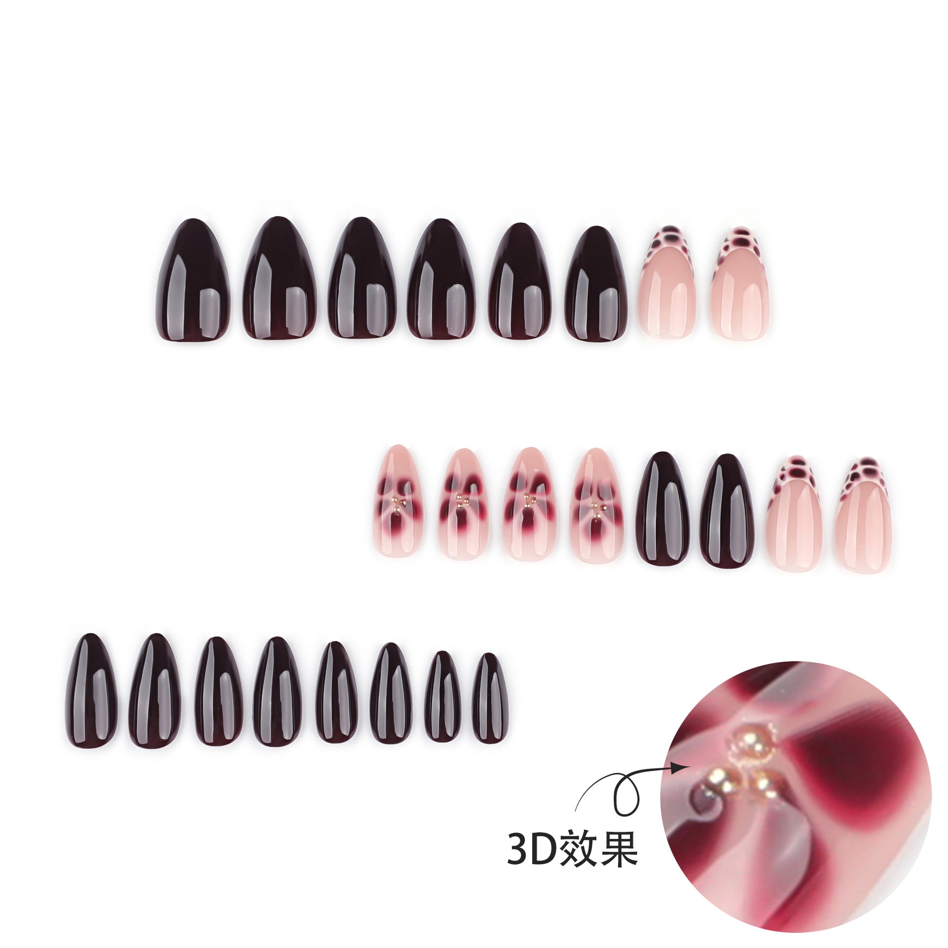 Wine Red Floral Accent Nails with Chic Mixed Design