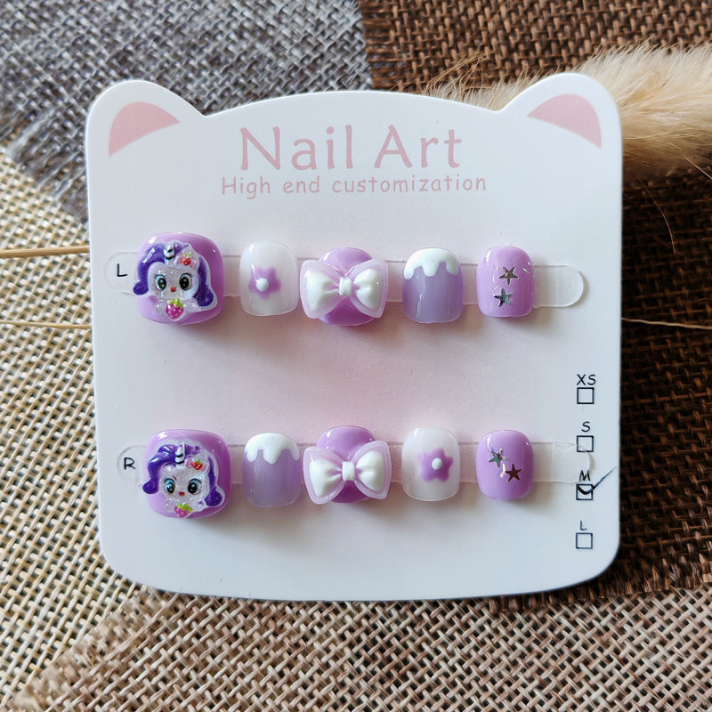 365nails: "dreamy purple pony" – short wide handmade kids press-on nails