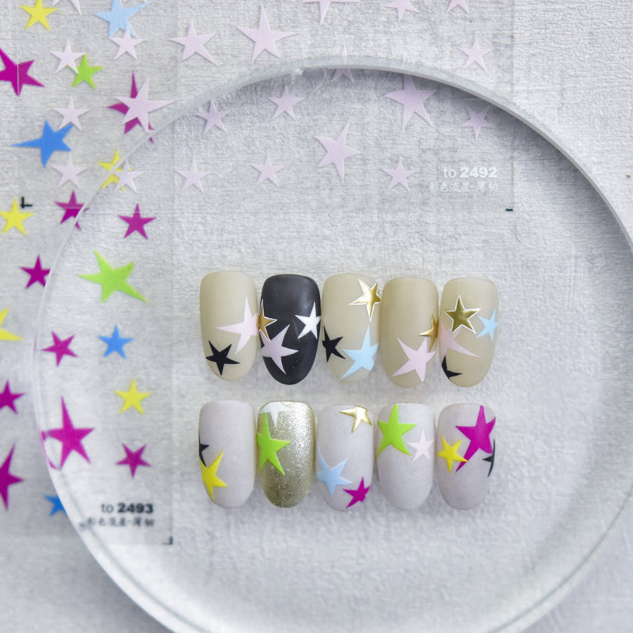 365nails: "파스텔 블루 핑크 별 그라데이션" – 네일 아트 스티커