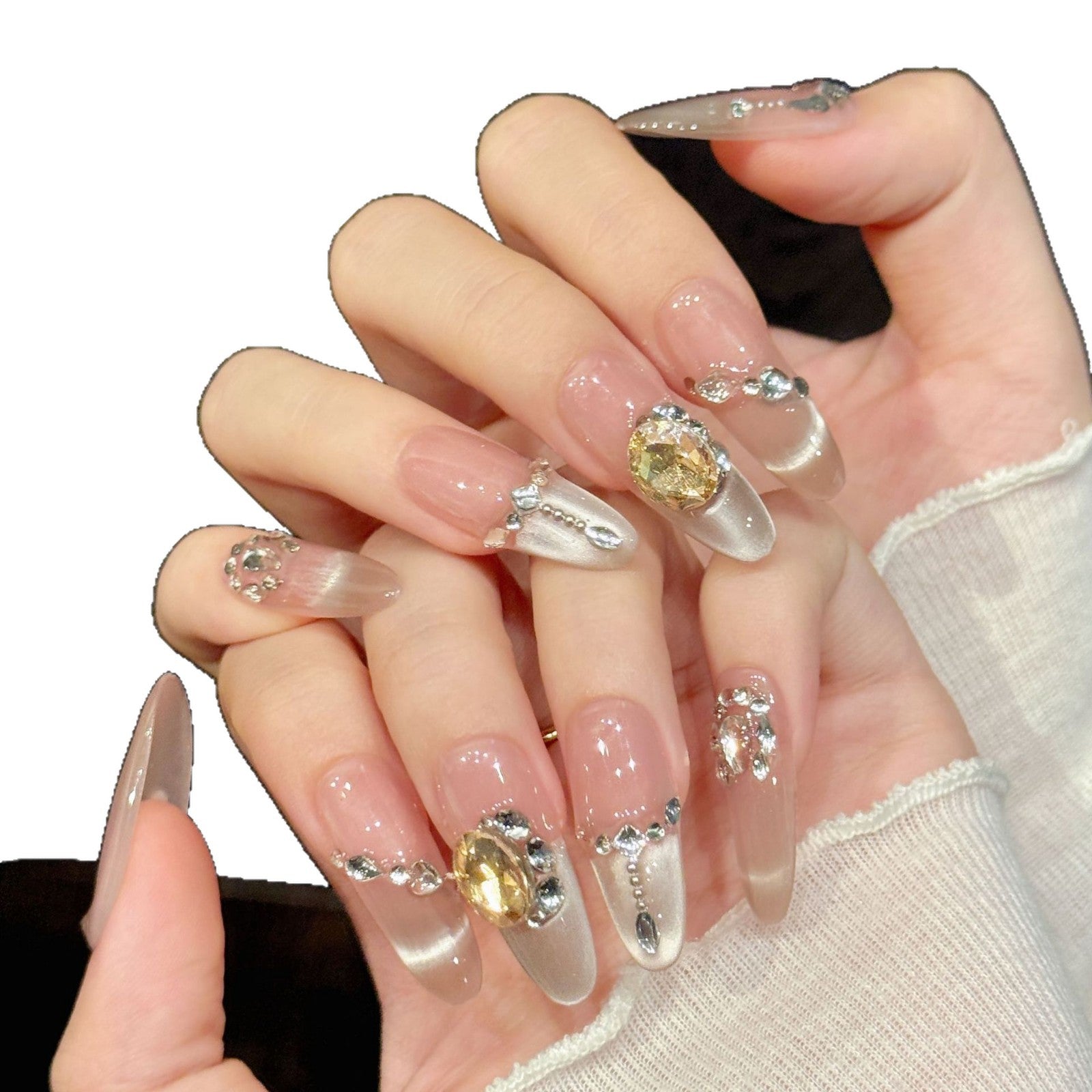 Nude Crystal Gem Elegant Shimmer Luxury Press On Nails