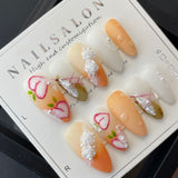 Handmade manicure Internet celebrity nail early spring fresh girl rose fake nails white fairy press-on nails | 365nails