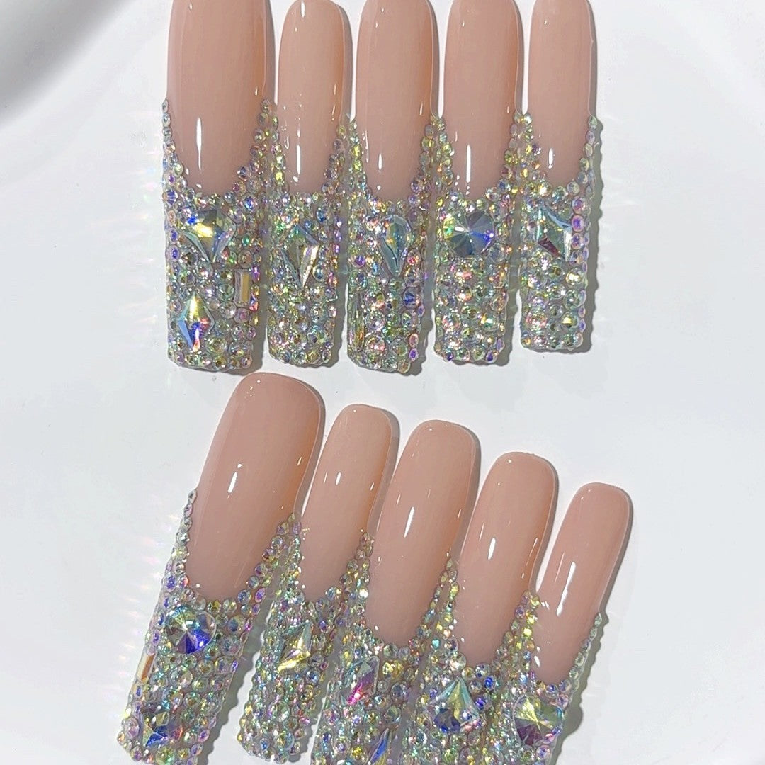 Nude AB Crystal Full Rhinestone Press On Nails