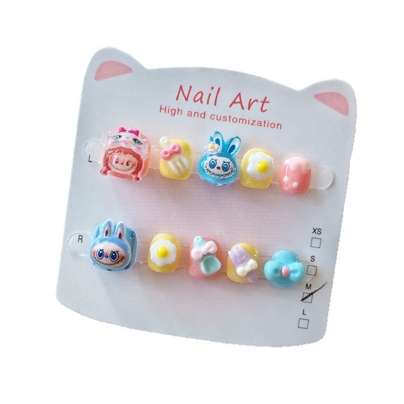 365Nails: "Labubu Sweet Party" – Handmade Cute Short Oval Press On Nails With Labubu & Dessert Design
