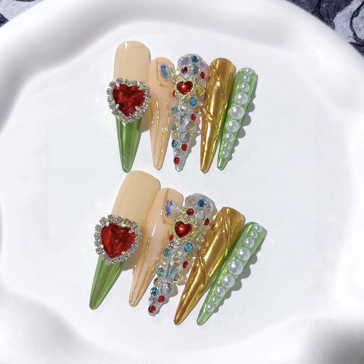Vintage Palace Heart Gem Press On Nails