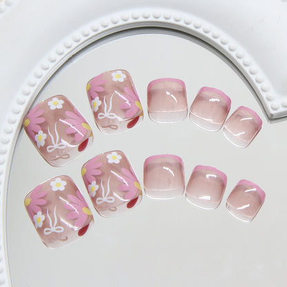 Laço roxo pequeno de margarida, esmalte francês Prss-on, produto final para unhas removível, 24 fotos｜365nails