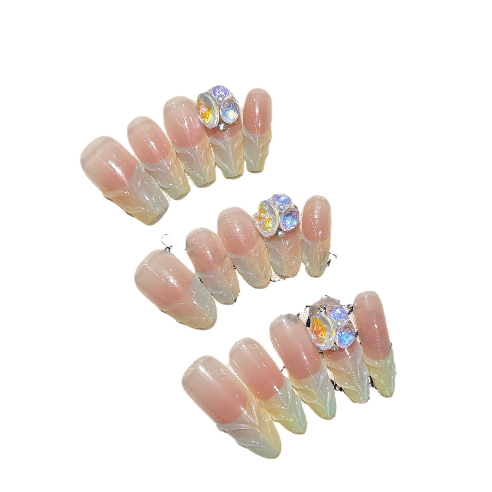 365nails: "Opal Bloom" – Uñas Almendradas Hechas a Mano con Cristal 3D y Punta Francesa Iridiscente