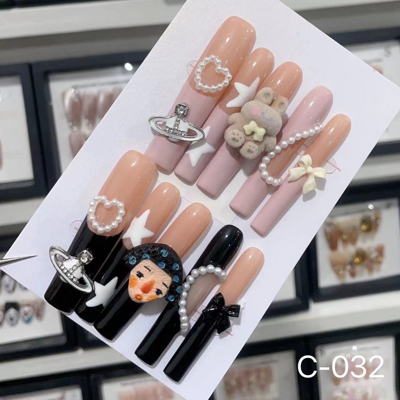 Extra Long 5.5cm Water Pipe Press-On Nails | Handmade Collection | Round Shape