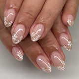 Short Fresh White Flower Simple Almond press-on nails