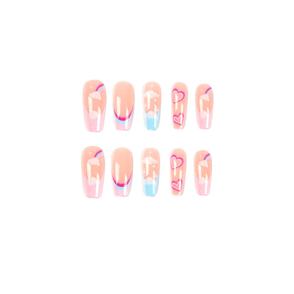 Uñas postizas con borde francés multicolor Rainbow Cloud Love, venta al por mayor, uñas removibles 365nails