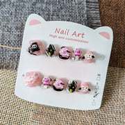 365nails-Spooky Cute Kids Series: "Pink Ghost Parade" – Short Square Kids Nail Art