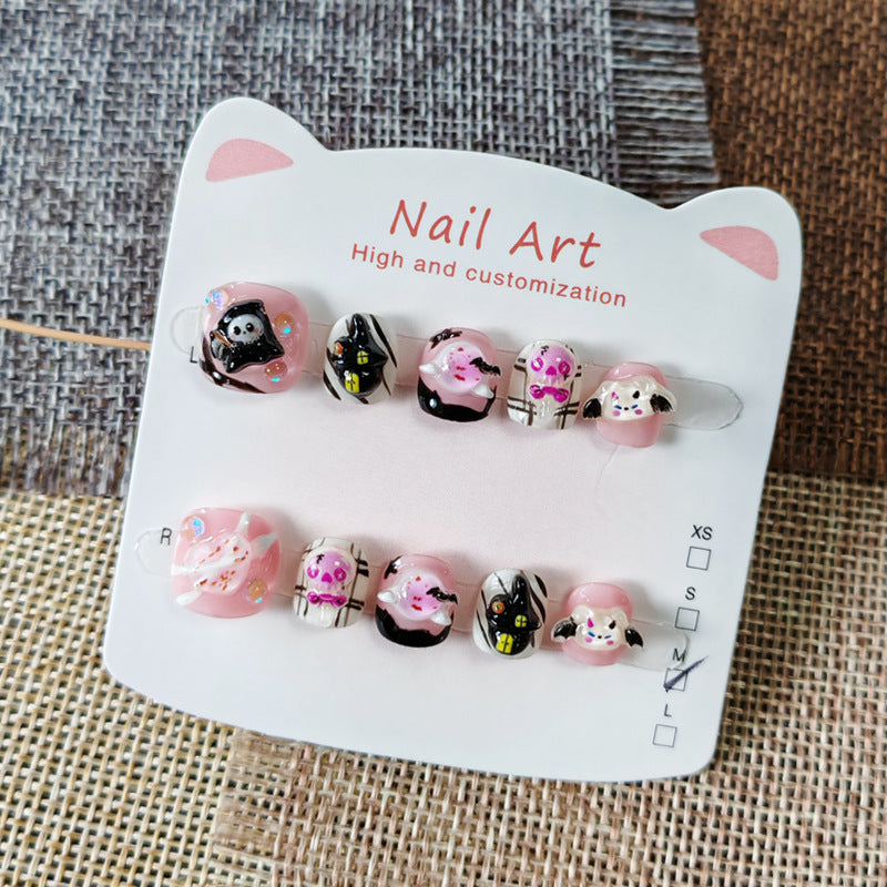 365nails-Spooky Cute Kids Series: "Pink Ghost Parade" – Short Square Kids Nail Art