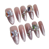 Handmade Press-on Nails Autumn and Winter New cat eye  Ice Through Pile Diamond Wearable s｜365nails