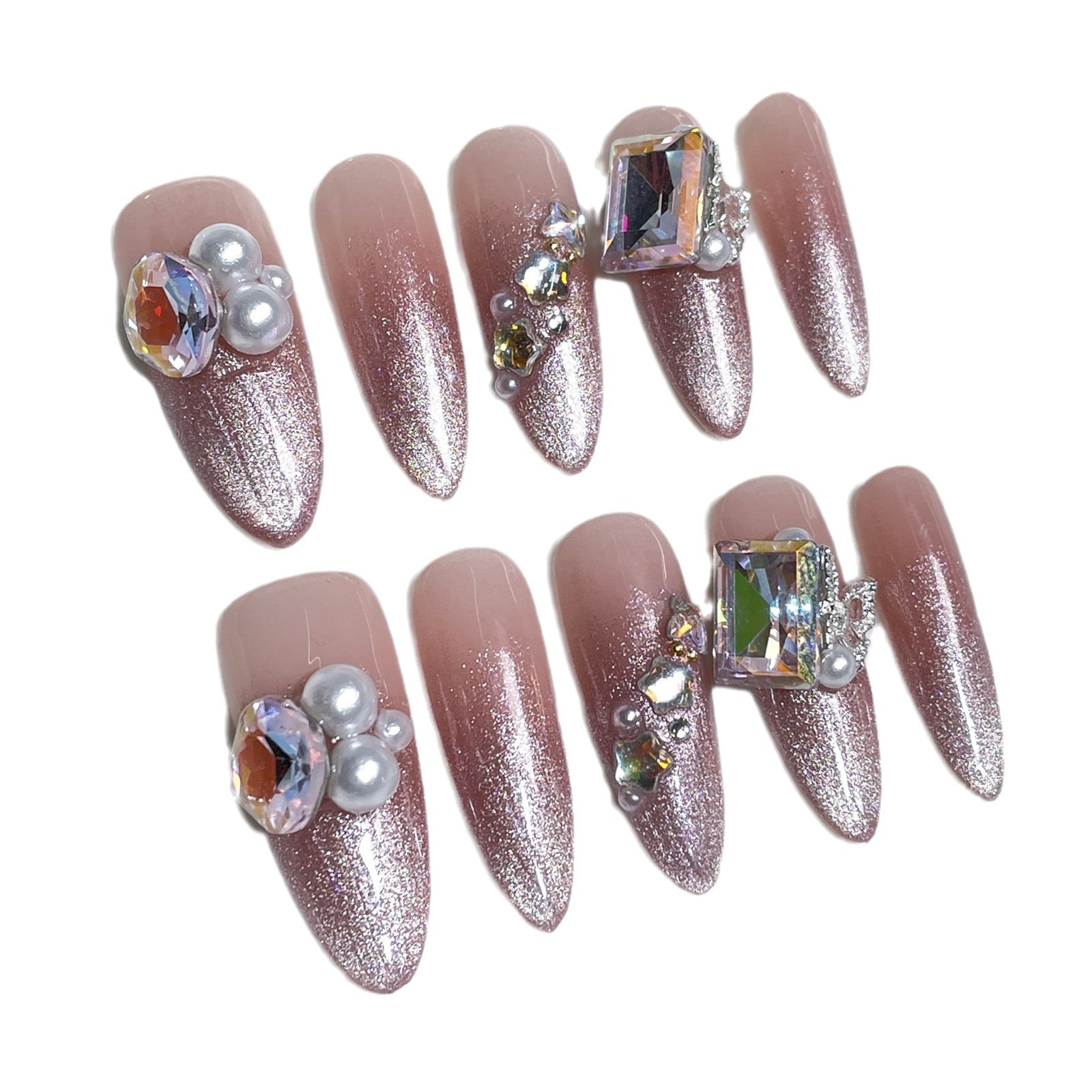 Handmade Press-on Nails Autumn and Winter New cat eye  Ice Through Pile Diamond Wearable s｜365nails