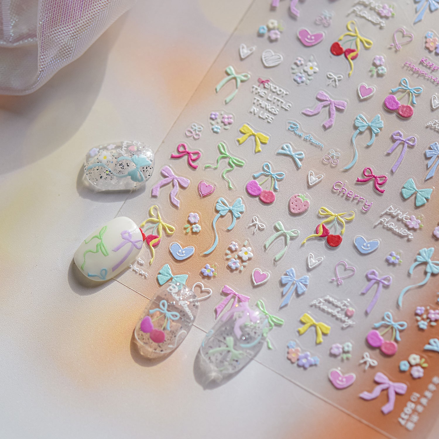 Colorful Ribbon & Sweet Heart: "Y2K Ribbon Candy" – 5D Embossed Nail Sticker