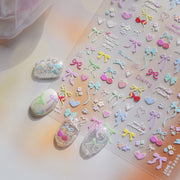 Colorful Ribbon & Sweet Heart: "Y2K Ribbon Candy" – 5D Embossed Nail Sticker