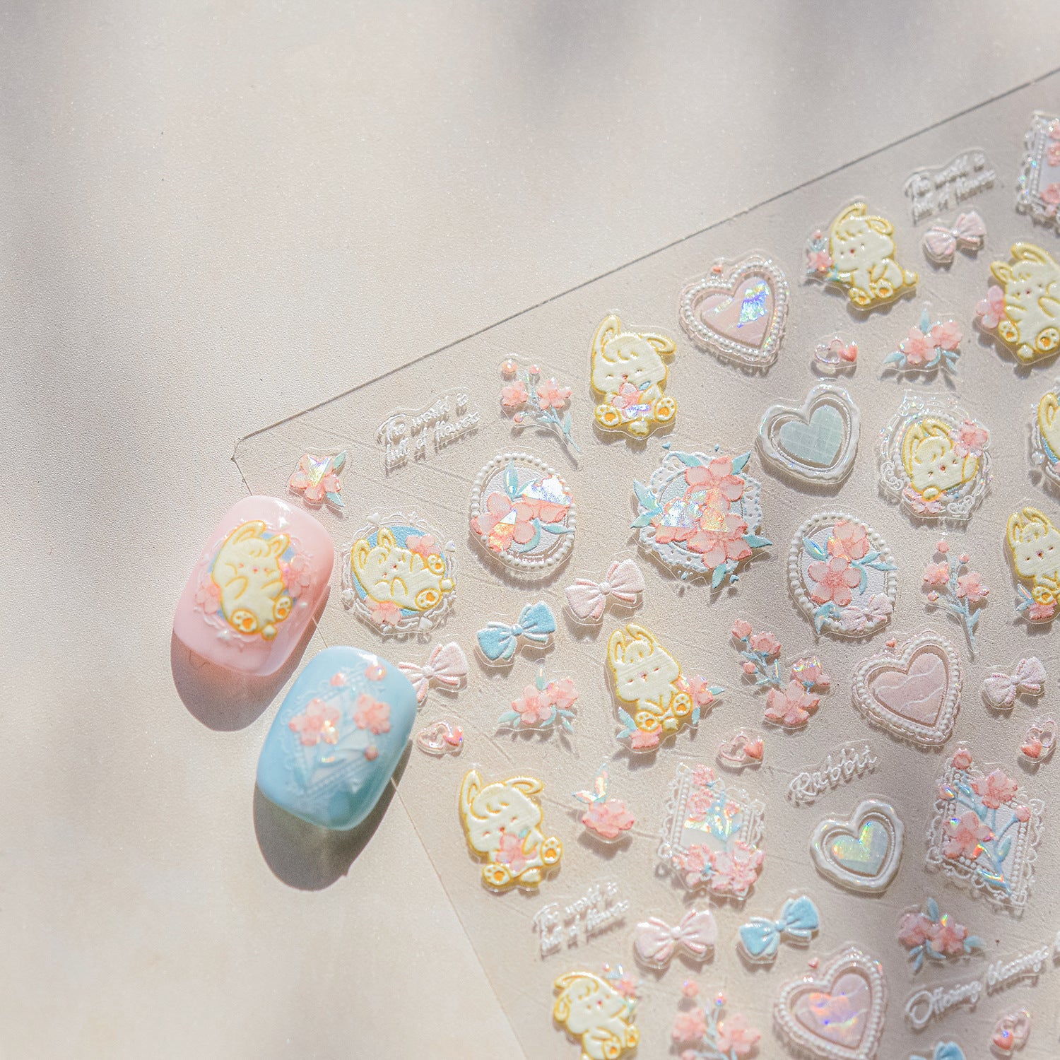 365nails : « Lapin holographique et cœur » – Autocollants pour ongles