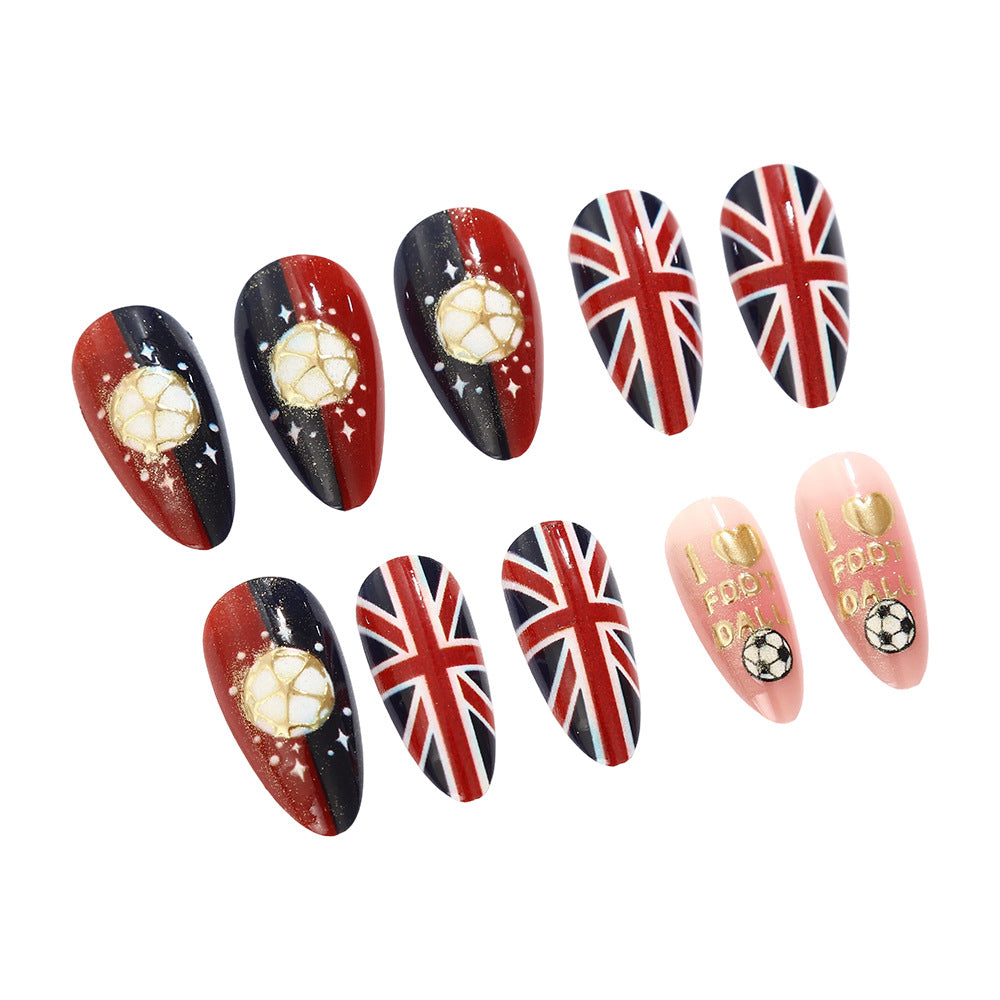 World Cup UK Union Jack Rose Football Press-On Nails (Stiletto/24pcs/Elegant)