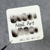 Uñas postizas hechas a mano con efecto hielo corto, con parches de cambio gradual, uñas postizas hechas a mano | 365nails