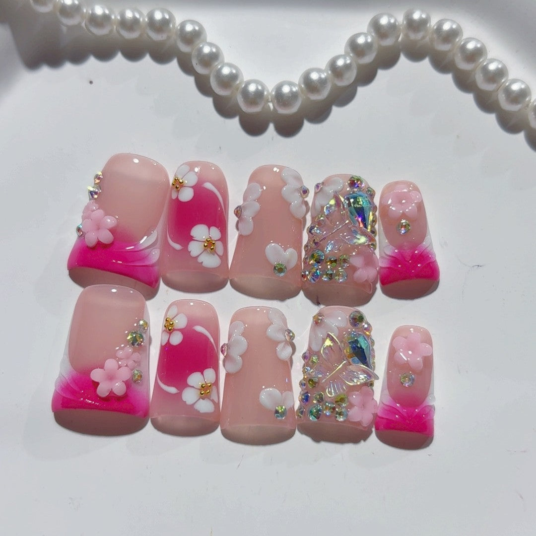 Blush Petal: "Pink Sakura Glow" – Square Press-On Nails
