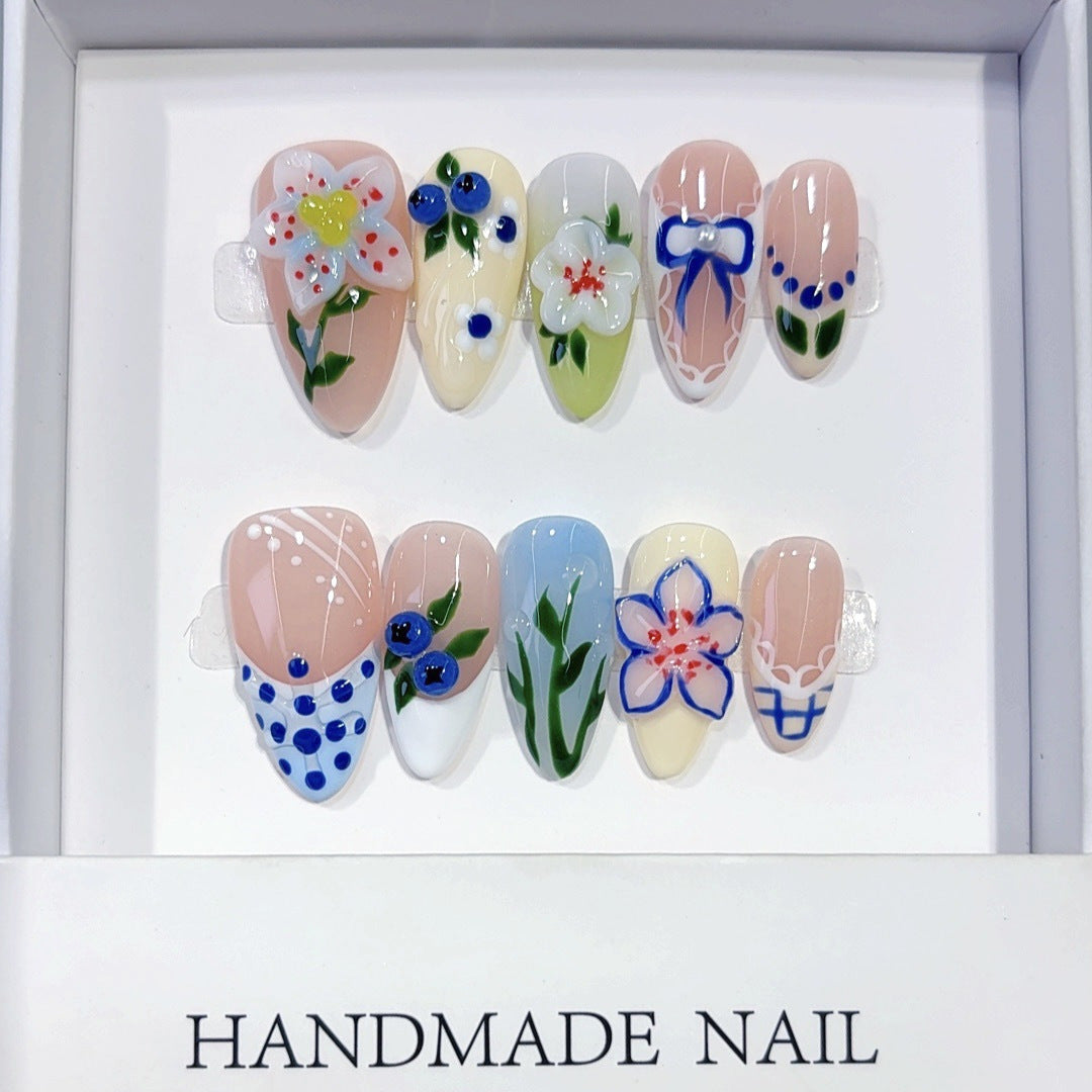 Meadow Bloom: "Wildflower Blueberry" – Almond Shape Handmade Press-Ons