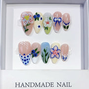 Meadow Bloom: "Wildflower Blueberry" – Almond Shape Handmade Press-Ons