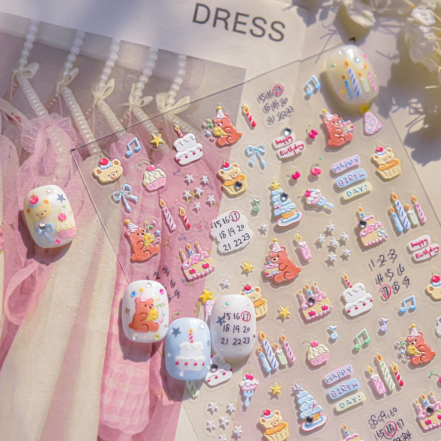 Birthday Celebration Collection: "Sweet Birthday" – 3D Crystal Nail Sticker