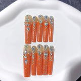 Orange Crystal Shimmer Press On Nails