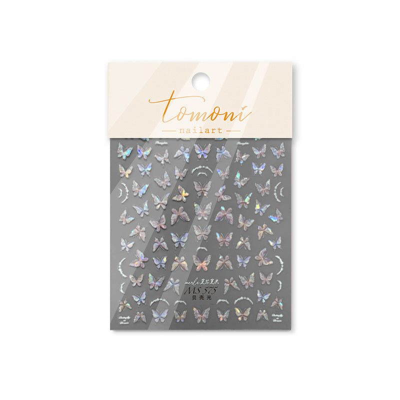 Holographic Butterfly Collection: "Iridescent Crystal Butterfly" – 3D Embossed Nail Sticker