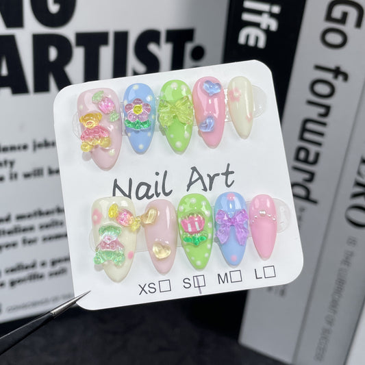 Sweet and cute cartoon Handmade press on nails small fresh short nail patch almond nail  sticker｜365nails