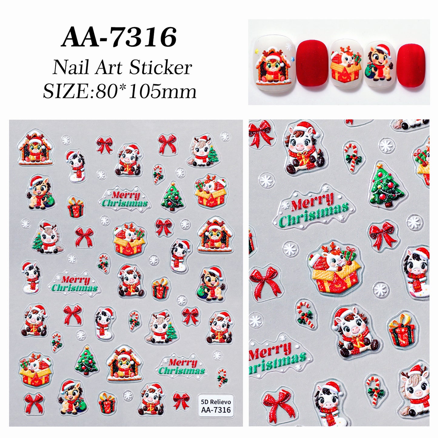 Original Snowflake Unicorn Nail Art Sticker 5D Embossed Three-dimensional Christmas Pony DIY Nail Sticker Ornament AA