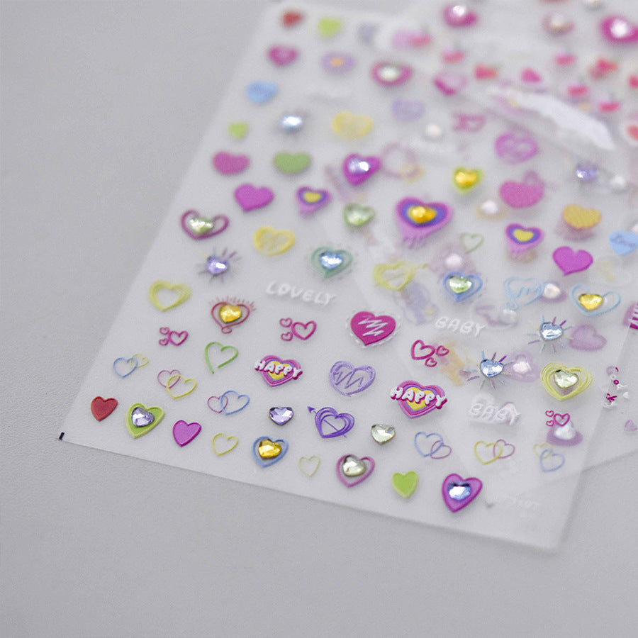 Pastel Heart & Star: "Sweet Y2K" – 5D Crystal Diamond Nail Sticker