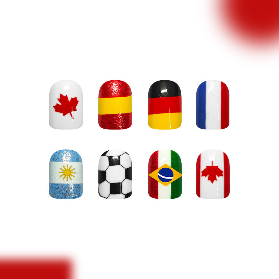 World Cup International Flags Football Mixed Press-On Nails (Glossy/24pcs/Short Square)