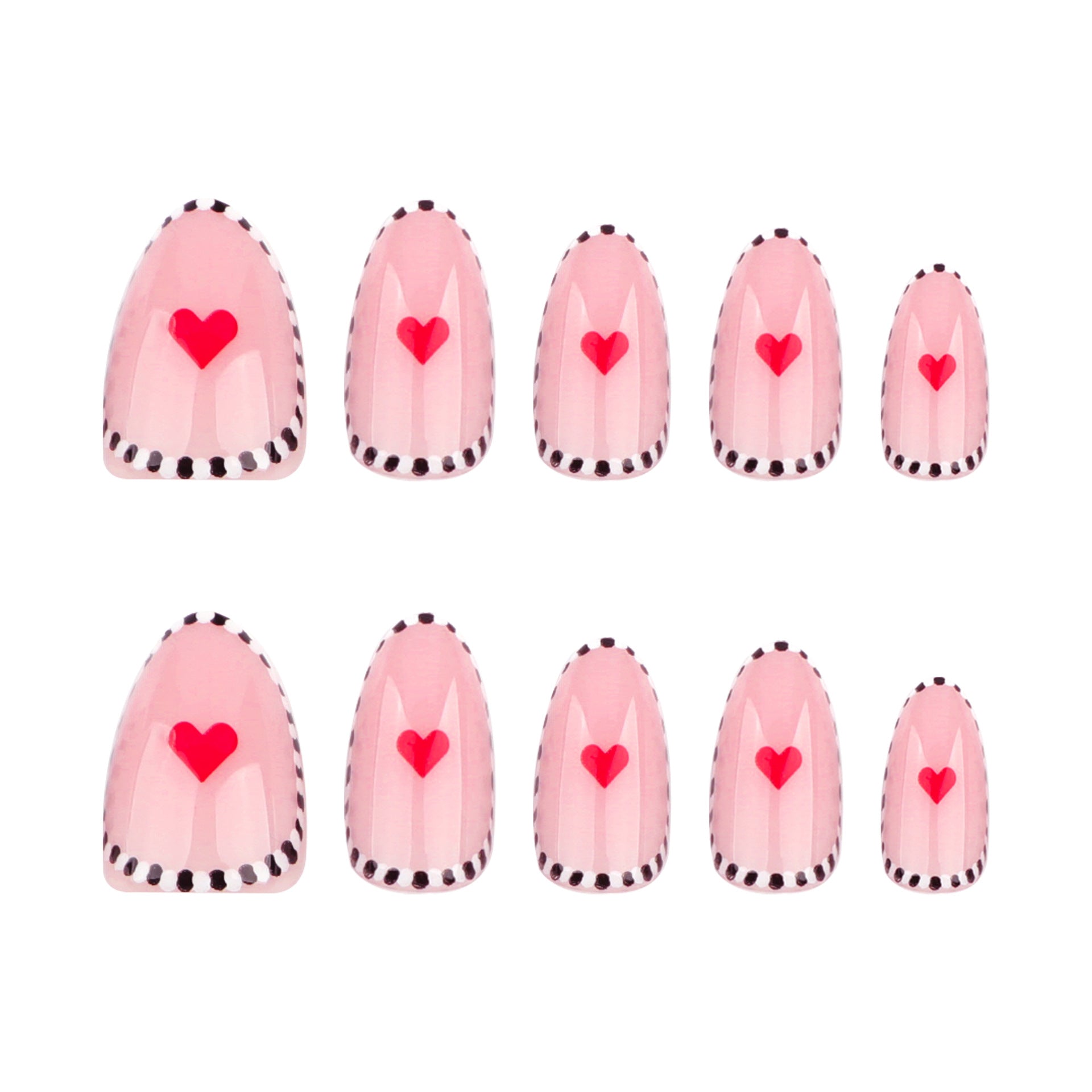 Faux ongles forme amande courts rayés noir et blanc, nail art Saint-Valentin simple love, pièce d'ongle｜365nails