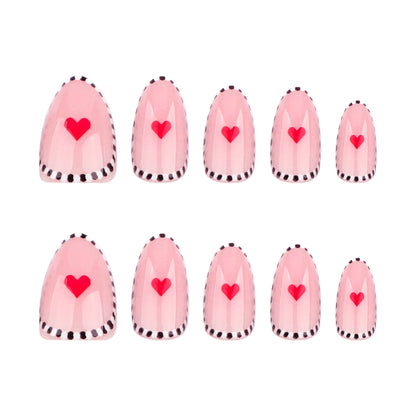 Black and white striped short wear nail simple love Valentine's Day nail art fake nails almond fake nails nail piece｜365nails