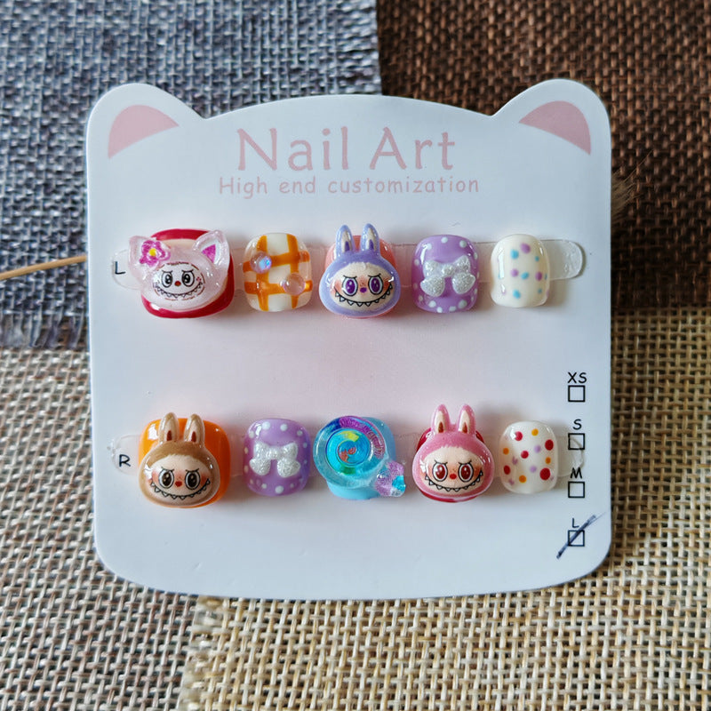 365nails-Labubu Mix & Match Kids Series: "Cute Monster Carnival" – Short Square Kids Nail Art