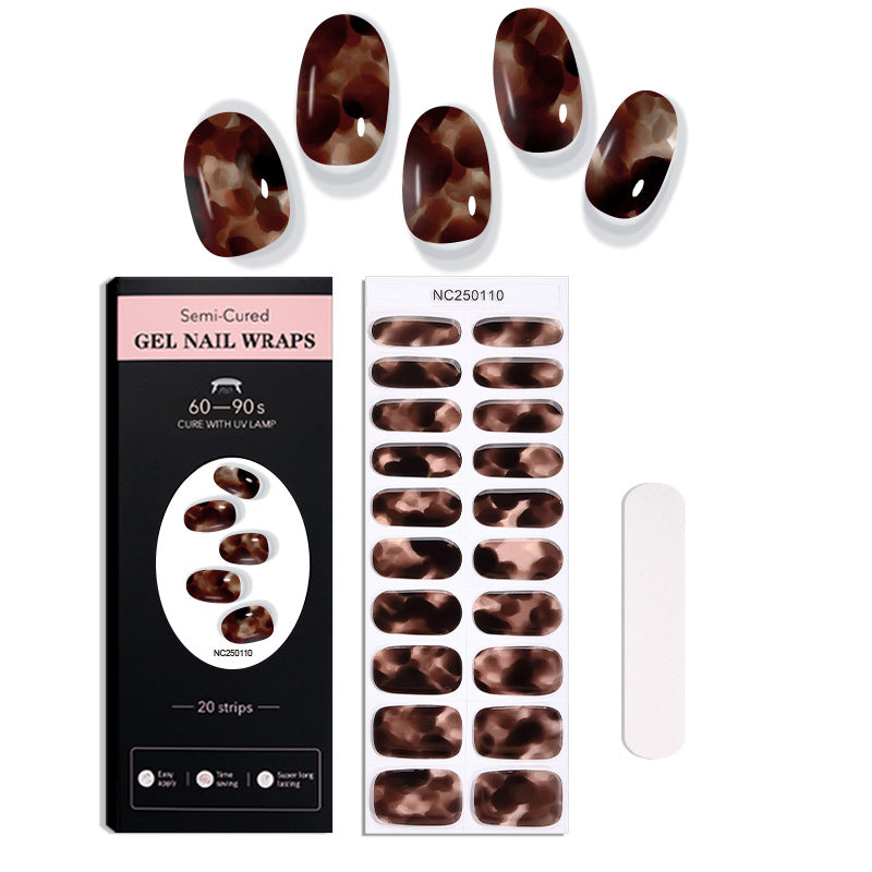 Semi-Cured Gel Nail Strips Silver Foil Leopard Glossy Design (MOQ=3)