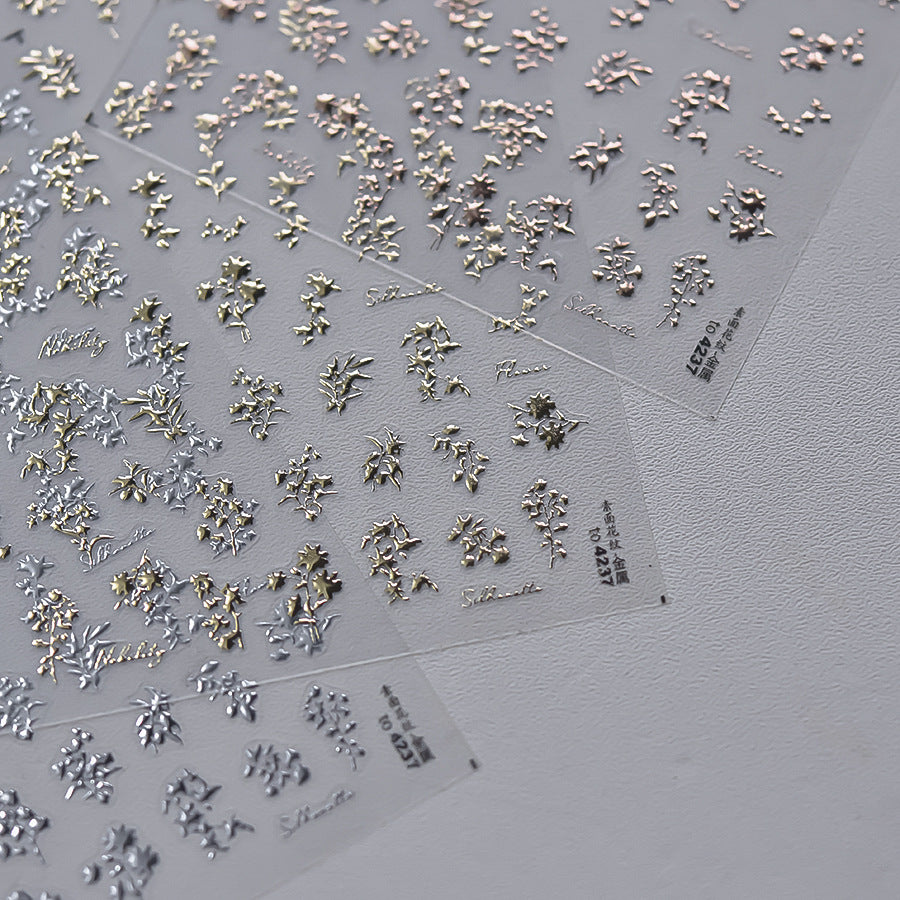 Rose Gold Wildflower: "Minimalist Botanical Wildflower" – 5D Embossed Nail Sticker