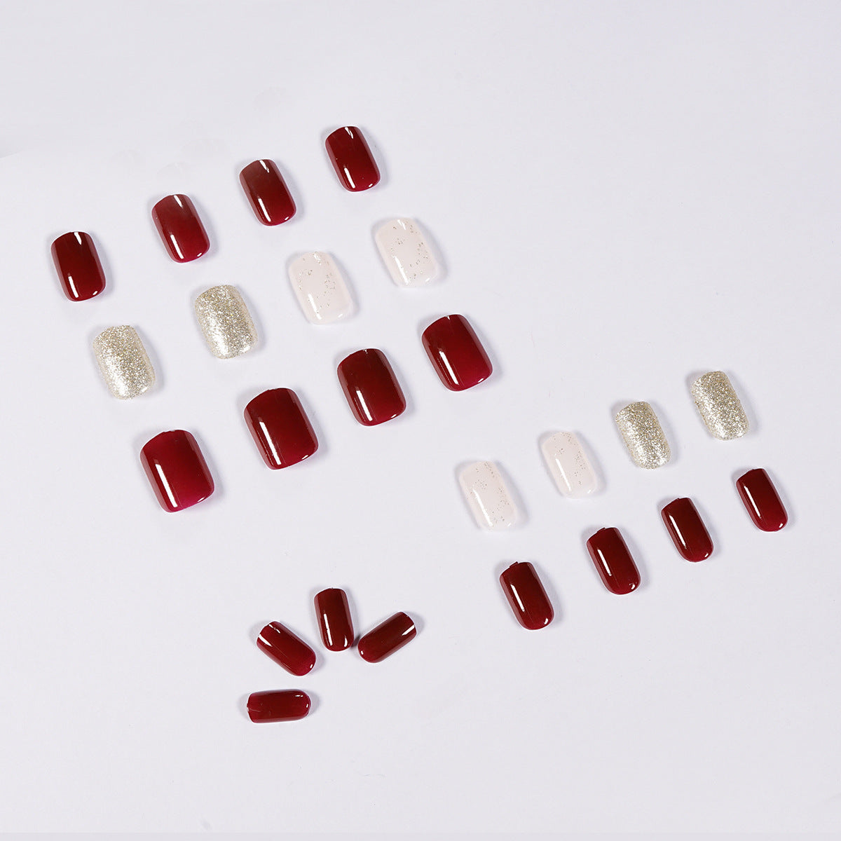 Cherry burgundy glitter  finished   fake nail  removable nail piece｜365nails