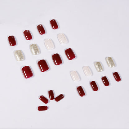 Cherry burgundy glitter  finished   fake nail  removable nail piece｜365nails
