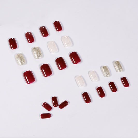 Cherry burgundy glitter  finished   fake nail  removable nail piece｜365nails