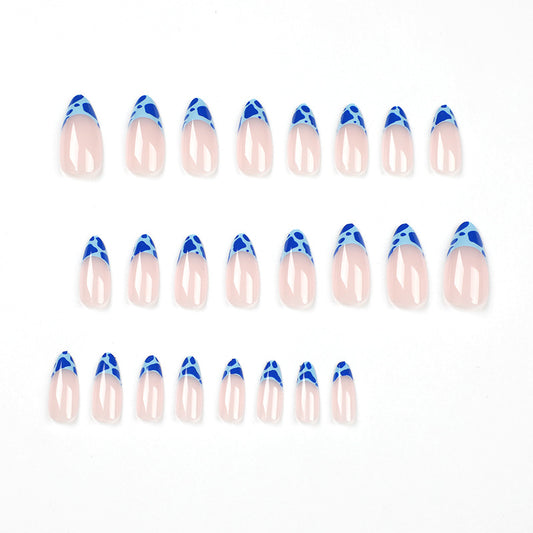 Nail art wholesale blue French leopard print wearable nail removable nail patch press on nail｜365nails