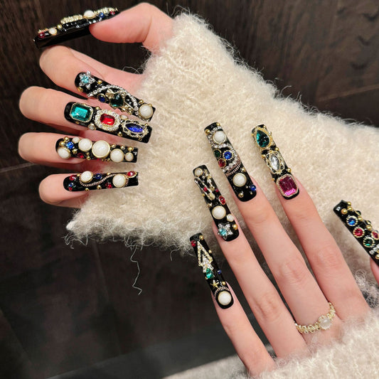 light luxury heavy industry zircon full diamond exotic water pipe ladder long press on nails | 365nails