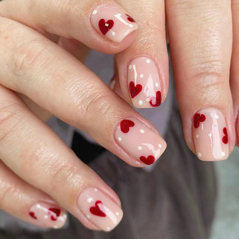 白色圓點紅愛心 甲貼 批發 美甲成品 可拆式｜365nails