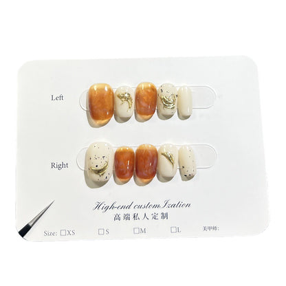 Magic mirror powder hand-painted summer white fresh  autumn and winter short nail patch pure handmade press-on nails wholesale｜365nails