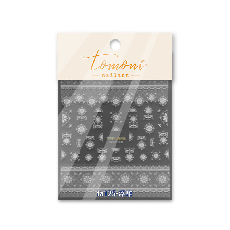 Vintage Lace Embroidery Collection: "Elegant Filigree" – 3D Embossed Nail Sticker