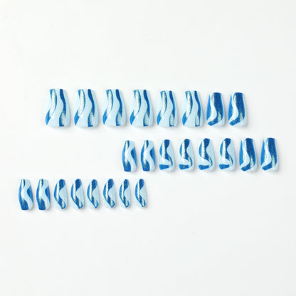 Wear nail short ballet blue glitter wave nail patch Wear nail wholesale Wear nail advanced nails｜365nails