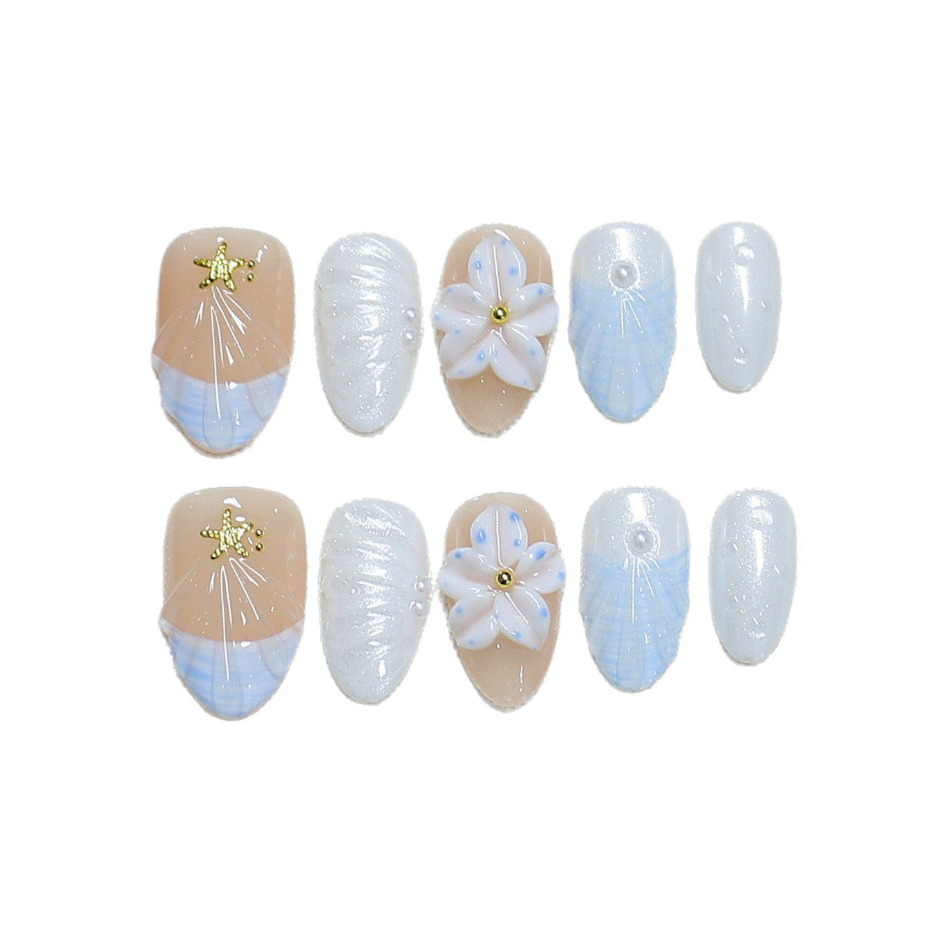 Ocean Whisper Series: "Seashell Starlight" – Almond Handmade Press-on Nails