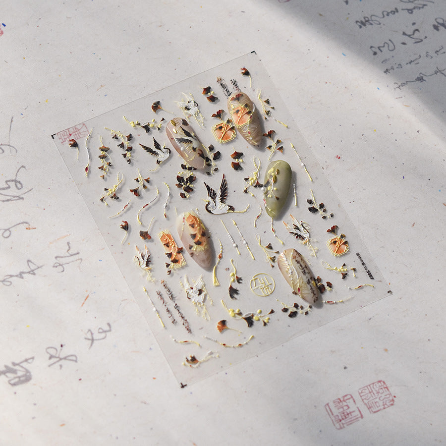 Crane & Ancient Relics – 3D Embossed Chinese Style Nail Art Set